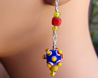 Funky handmade glass beaded dangle earrings