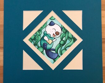 Oshawott Original Fan Art, Pre-matted to 10”x10”