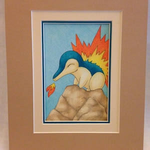 Cyndaquil Fan Art- Pre-matted 8&quot;x10&quot;
