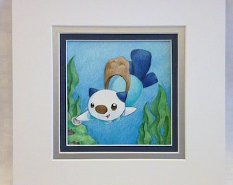 Oshawott Fan Art- Pre-matted, 8"x8"