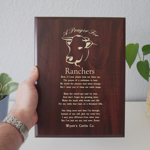 Rancher's Prayer Plaque | Cattleman Gift | Personalized Cattle Gift | A Ranchers Prayer