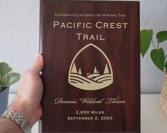 Pacific Crest Trail Thru Hike Award | Plaquette voor wandelen over de PCT met padnaam en afstand