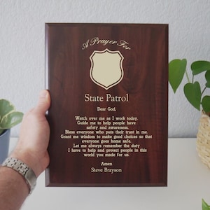 State Patrol Prayer Plaque | Personalized State Patrolman Gift for Colorado, Georgia, Iowa, Minnesota, Washington, Wisconsin Troopers