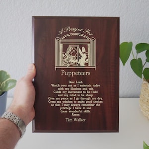 Puppetry Prayer Plaque | Personalized Puppeteer Gift | Present for TV, Stage, or Theater Puppeteering