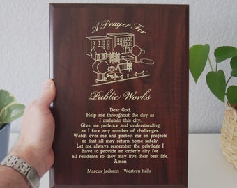 Public Works Prayer Plaque | Personalized Public Worker Department Gift | A City Services Prayer for Municipal & City Employees
