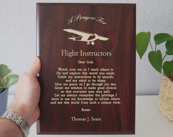 Flight Instructor Prayer Plaque | Personalized Flight Instructor's Gift | Certified Flight School Teacher Prayer