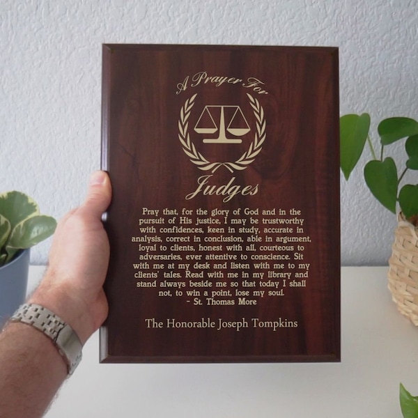 Judge Prayer Plaque | Legal Gift | Personalized Christian Judge, Justice of the Peace, Magistrate Gift | A Judge's Prayer