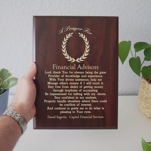 Financial Advisor Prayer Plaque | Personalized Financial Advisor&#39;s Gift | A Prayer for Financial Advisors & Brokers