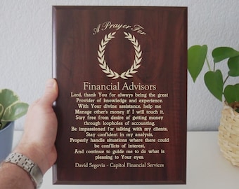 Financial Advisor Prayer Plaque | Personalized Financial Advisor's Gift | A Prayer for Financial Advisors & Brokers