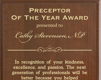 Preceptor of the Year Gift Plaque | Nursing or Pharmacy Mentor Recognition Award | Personalized Thank You Present for a Preceptor