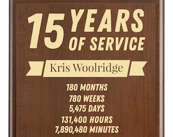 15 Year Work Anniversary Gift Award | Fifteen Years of Service Employee Recognition Appreciation Plaque | Personalized Gift[Modern]
