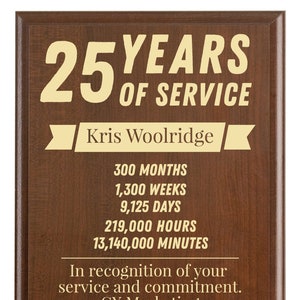 25 Year Work Anniversary Gift Award | 25 Years of Service Employee Recognition Appreciation Plaque | Personalized Gift [Modern]