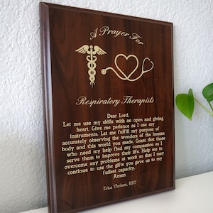 Respiratory Therapist Prayer Plaque | Personalized Accredited RRT LRRT Respiratory Therapy Gift | Respiratory Care Week Present