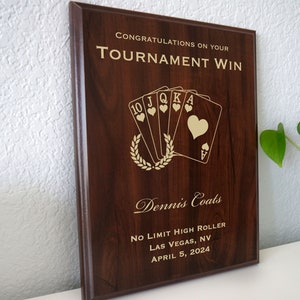 Poker Tournament Award | Gift for Charity or Local Tournament  | Personalized  Commemorative Plaque for Poker Winner