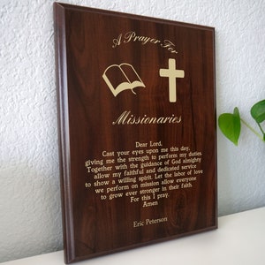 Missionary Prayer Plaque | Personalized Missionaries Gift | A Prayer for Evangelism for Christian Missionaries