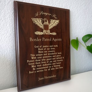 Border Patrol Agent Prayer Plaque | Personalized United States Customs Border Agent&#39;s Gift | A Prayer for Homeland Security Agents