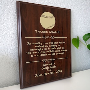 Softball Trainer Danke Geschenk | Saisonende Preisplakette vom Team | Slow Tonhöhe oder Fast Tonhöhe League für 6U 8U 10U 12U oder für Erwachsene