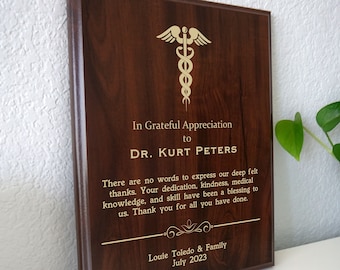 Doctor Thank You Gift | Appreciation Plaque in Recognition of Medical Care | Personalized to Say Thanks for Caring Doctors from Patients