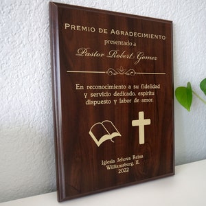 Presente do Dia de Agradecimento ao Pastor | Reconhecimento el Predicador |  Placa Recocimineto do Reverendo Ministro da Juventude Cristã