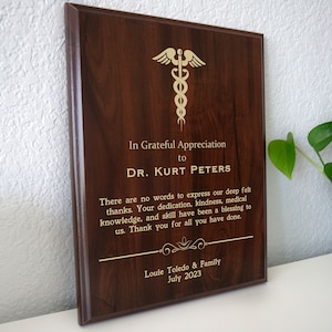 Doctor Thank You Gift | Appreciation Plaque in Recognition of Medical Care | Personalized to Say Thanks for Caring Doctors from Patients