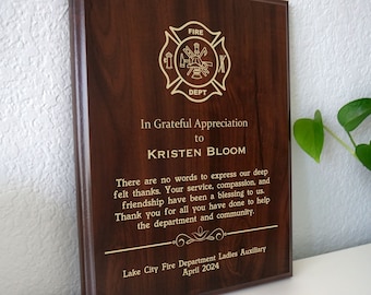 Ladies Auxiliary Thank You Appreciation Plaque | Recognition Gift | Fire Department Thanks for Womens Auxiliary Volunteers