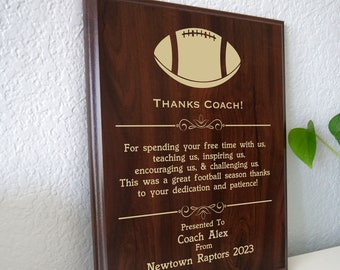 Football Coach Thank You Gift | End of Season Award Plaque from the Team | Personalized Thanks for Youth, Flag, or Football League Coaches