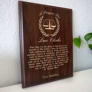 Law Clerk Prayer Plaque | Personalized Law Clerks or Judicial Clerk Gift | A Legal Clerk&#39;s Prayer for Their Court Clerkship