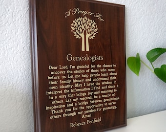 Genealogist Prayer Plaque | Personalized Genealogists Gift | A Professional Genealogical Researcher Present