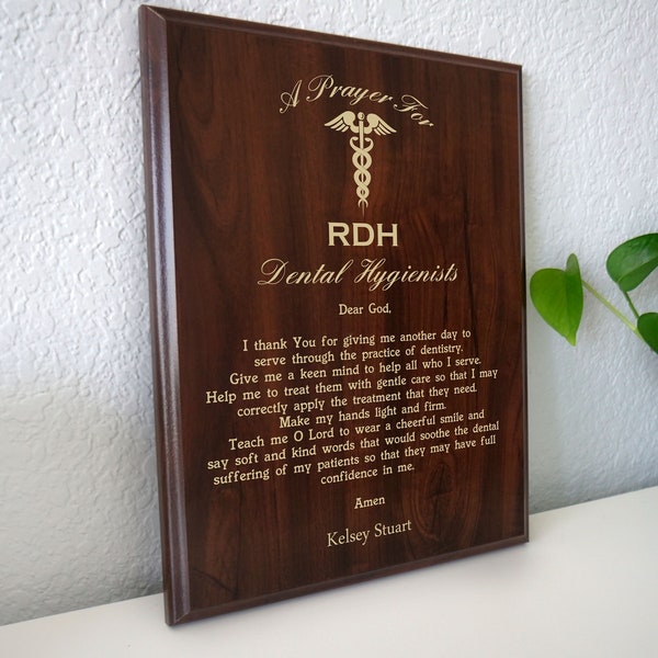 Plaque de prière d'hygiéniste dentaire | Cadeau personnalisé de remise des diplômes d'hygiénistes certifiés | Prière d'une hygiéniste dentaire CDH CRDH ou RDH