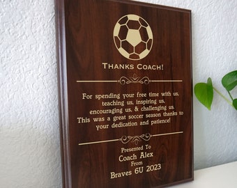 Soccer Coach Thank You Gift | End of Season Award Plaque from the Team | Personalized Thanks for Youth Soccer League Coaches