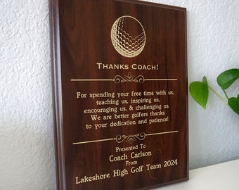 Golf Coach Thank You Gift | End of Season Award Plaque from the Golfing Team | Personalized Thanks for Youth or School Golfers