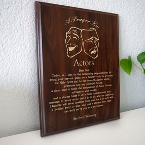 Actors Prayer Plaque | Personalized Drama Club and Theater Performers Gift | An Actor's Prayer for School or Community Plays
