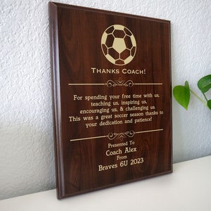 Soccer Coach Thank You Gift | End of Season Award Plaque from the Team | Personalized Thanks for Youth Soccer League Coaches