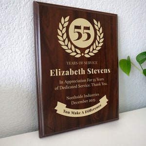 55 Year Work Anniversary Gift Award | Fifty-Five Years of Service Employee Recognition Appreciation Plaque | Personalized  [Classic]