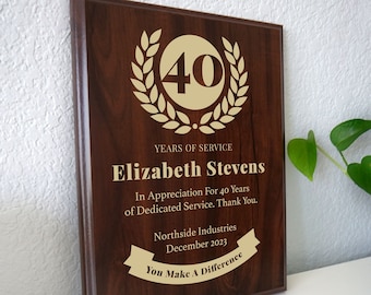 40 Year Work Anniversary Gift Award | Forty Years of Service Employee Recognition Appreciation Plaque | Personalized Workiversary [Classic]