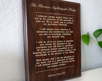 Florence Nightingale Pledge Plaque | Personalized Nursing School Graduation Gift | The Nightingale Pledge