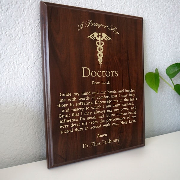 Placa de oración de médicos / Regalo de médico personalizado / Oración de un médico para profesionales médicos en la Semana Nacional de Médicos o Escuela de Medicina