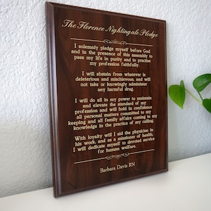 Florence Nightingale Pledge Plaque | Personalized Nursing School Graduation Gift | The Nightingale Pledge