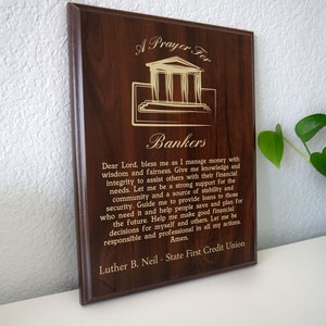 Banker Prayer Plaque | Personal Retail Bankers or Credit Union Present | Relationship Banking Gift for Client Financial Success