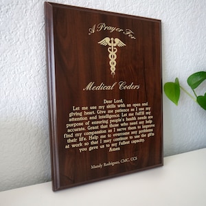 Medical Coder Prayer Plaque |  Personalized Medical Records Coder&#39;s Gift | Prayer for Billing & Coding Specialist