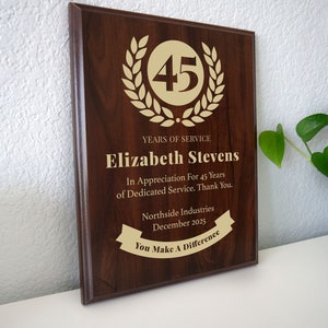 45 Year Work Anniversary Gift Award | Forty Five Service Employee Recognition Appreciation Plaque | Personalized Workiversary [Classic]