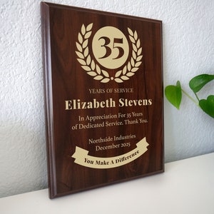 35 Year Work Anniversary Gift Award | Thirty Five Service Employee Recognition Appreciation Plaque | Personalized Workiversary [Classic]