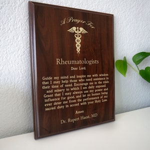 Rheumatologist Prayer Plaque | Personalized Rheumatologist&#39;s Gift | A Prayer for Arthritis & Rheumatology Doctors