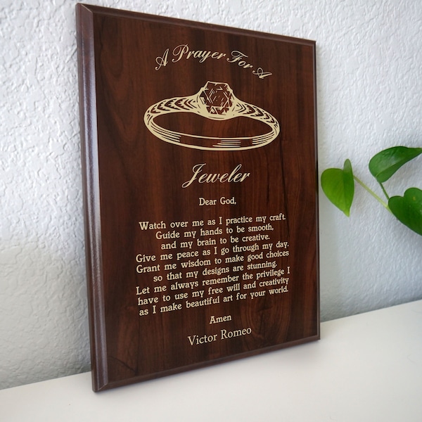 Jeweler Prayer Plaque | Personalized Jewelry Maker Gift | Present for Jewellery Goldsmiths