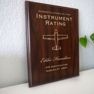 Instrument Rating Certification Award | Personalized IFR IR Pilot&#39;s Gift Plaque | Custom Check Ride Success Present