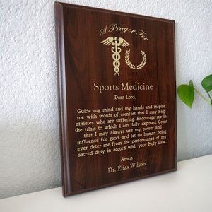 Sports Medicine Prayer Plaque | Personalized Athlete Medical Gift | Team Doctor's Prayer for Professional Athletic Medicine