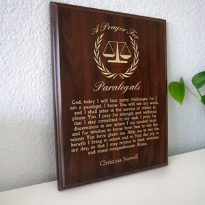 Paralegal Prayer Plaque | Personalized Paralegals Graduation Gift | Prayer for Paralegal Law Firm Workers