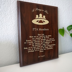 PTA Member Prayer Plaque |  Parent Teacher Association Gift | Personalized PTO or PTSA Prayer for Parents, President or Students