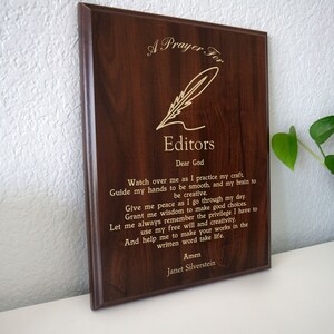 Editor Prayer Plaque | Personalized Book Publishing or Magazine Editors Gift | An Editor&#39;s Prayer on Appreciation Day