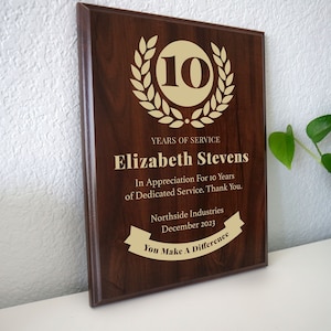 10 Year Work Anniversary Gift  Award | Ten Years of Service Employee Recognition Appreciation Plaque | Personalized Workiversary [Classic]